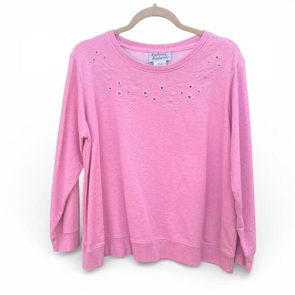 Anthony Richards Sweaters - Vintage 90s Pink Embroidered Crewneck Sweatshirt